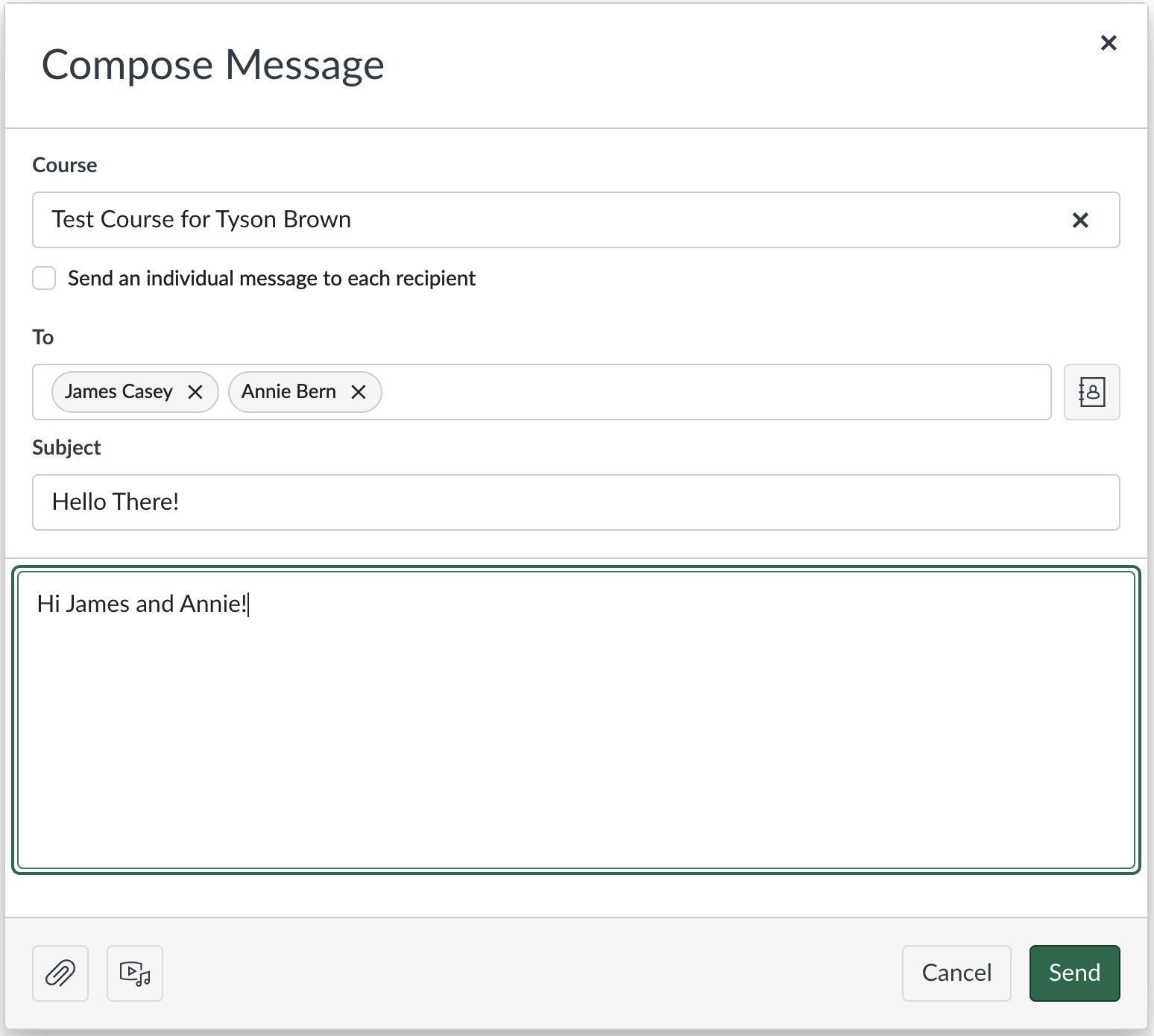 Individual students added to To: line
